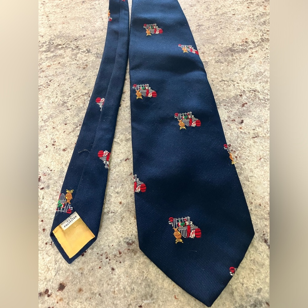 Vintage Bonds Navy Tie with Red and Gold Accents